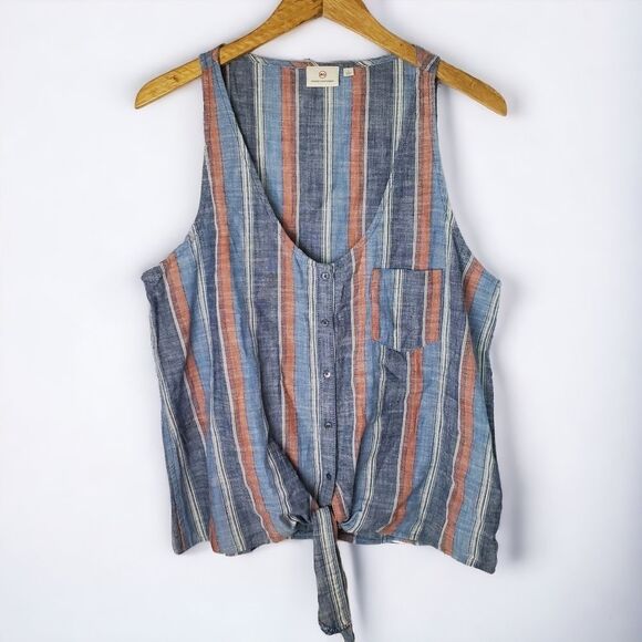 AG Cynthia Striped Tie Front Top Size Large - Picture 2 of 9